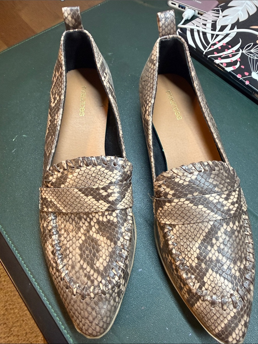 Maurices Brown Faux Snakeskin Pointed Loafers